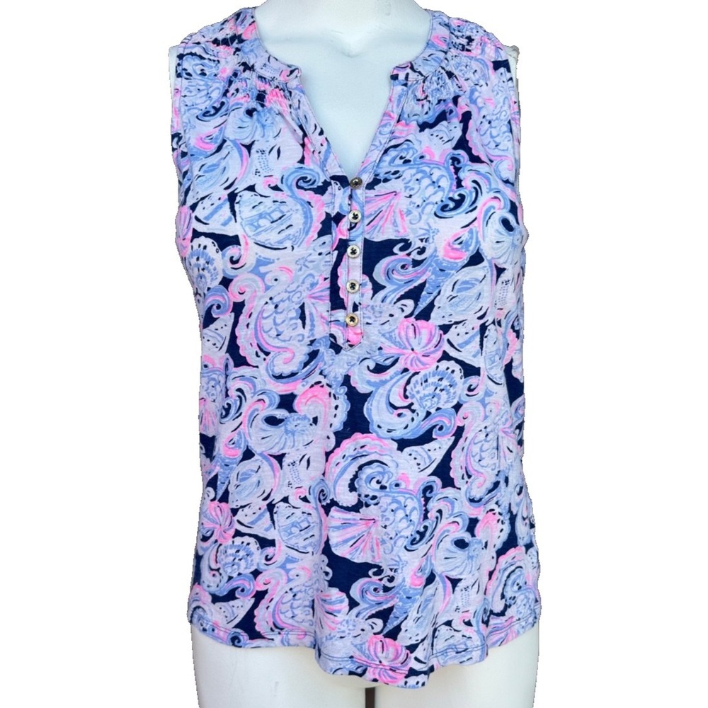 Lilly Pulitzer Essie Tank Top S Paisley Cotton Sleeveless V Neck Blouse Resort
